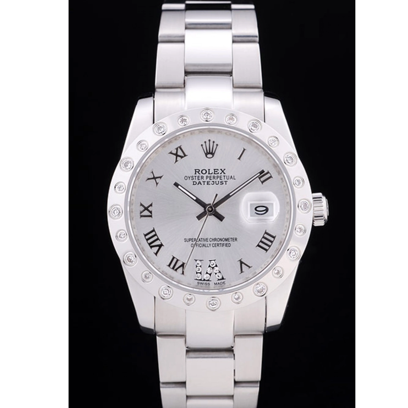 Aaa replica watch Silver 7468 Datejust Dial Rolex Bezel Diamond 0708